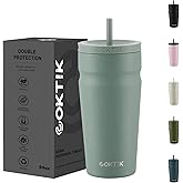 COKTIK 20oz Insulated Tumbler with Lid and Straw Iced Coffee Cup Reusable Stainless Steel Travel Mug Water Bottle Cupholder Friendly for Women Men Her Him (Bay Leaf)