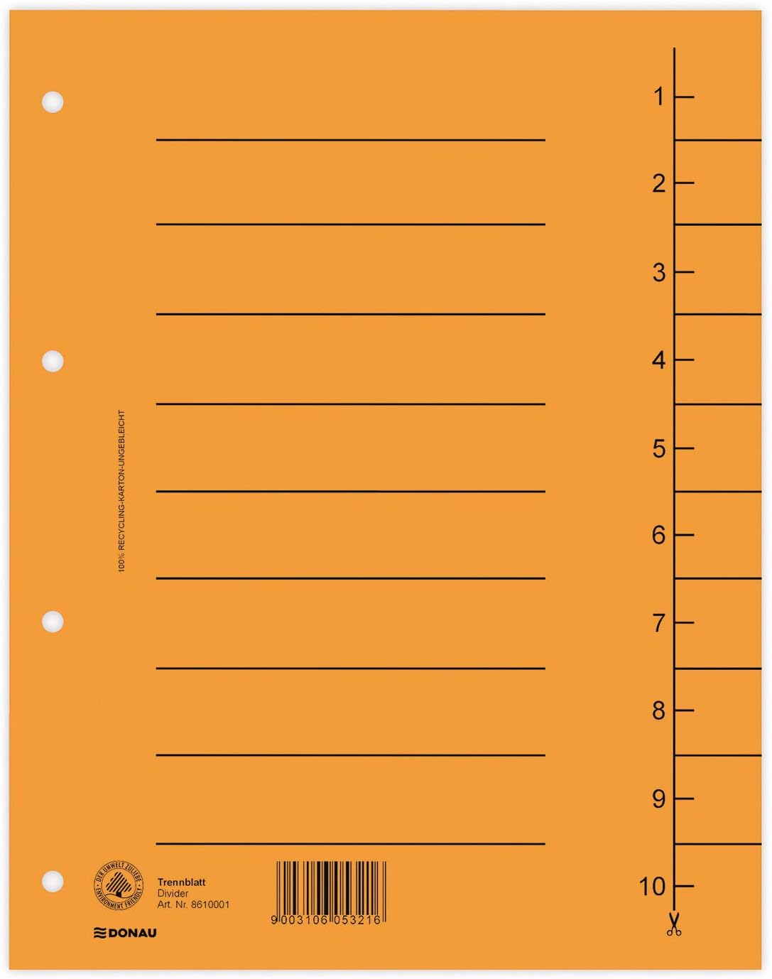 DONAU 8610001-12 Pack of 100 Dividers, Colour: Orange/Cardboard Index, Extra Wide