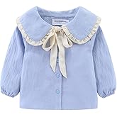 Mud Kingdom Girls Blouse Shirts Spring Fall Long Sleeve Button-Down Top Ruffle Collar