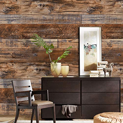 Wenmer 17.71" x 197" Brown Wood Peel and Stick Wallpaper Shiplap Self