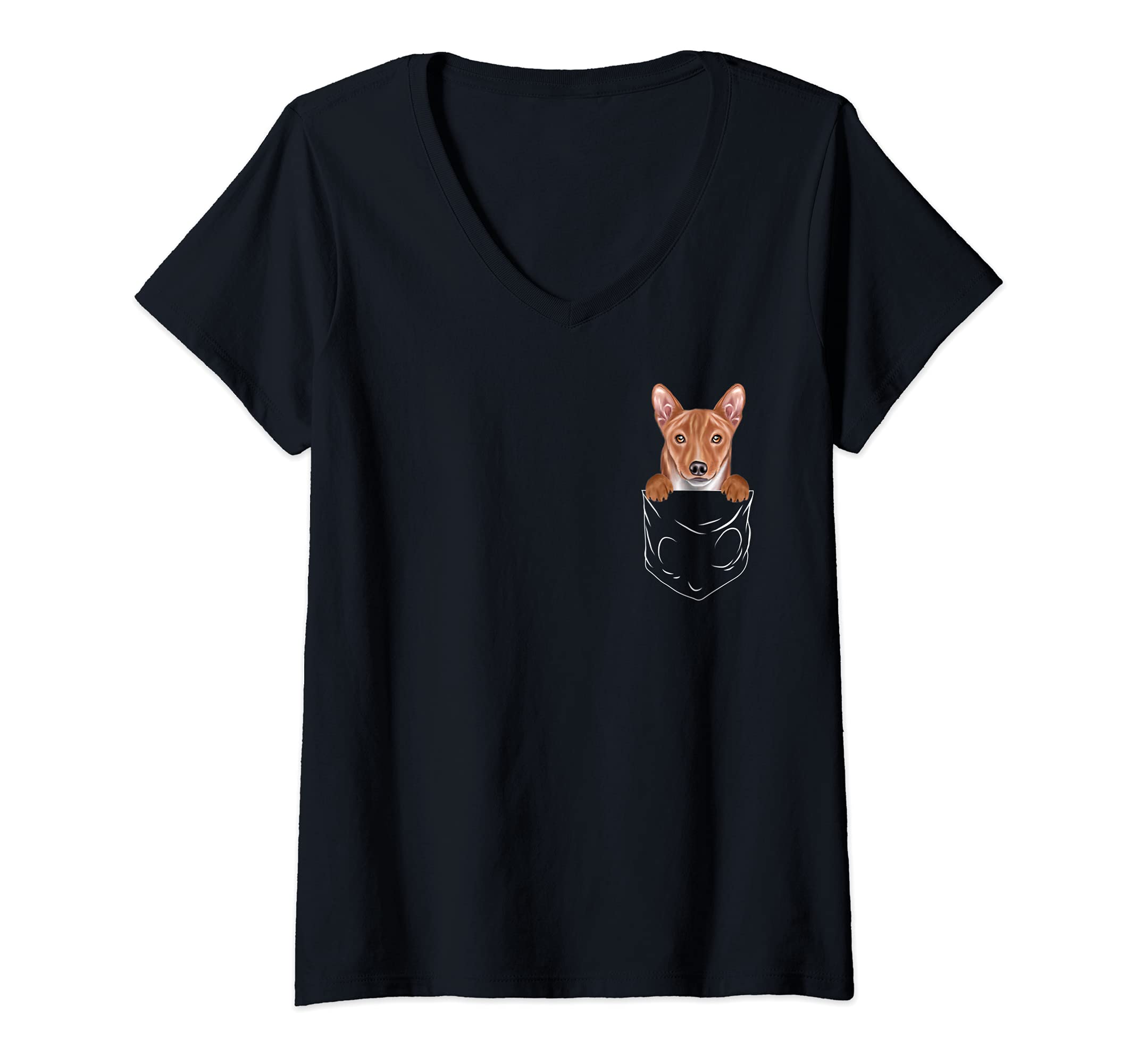Womens Dog In Pocket Basenji Funny Dog Lover V-Neck T-Shirt