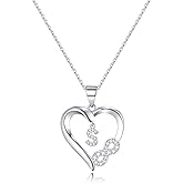 Romavan Valentine's Day Gifts for Women - Heart Initial Sterling Silver Necklace with Cubic Zirconia Heart Pendant, Elegant Jewelry Gift for Mom Wife Girlfriend, Perfect Birthday Present in Gift Box