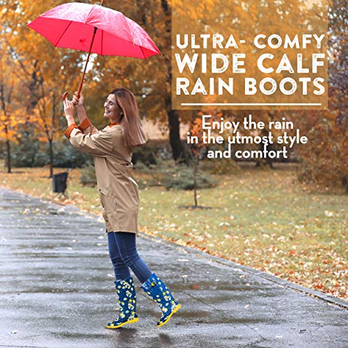 EXTRA TOUCH Wide Calf Rubber Rain Boots Wide Foot and Ankle up to 20