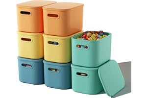ORGIDOL 8 Pack Colorful Storage Bins with Lids Stackable Storage Container for Organizing, Storage Boxes with Handle for Shelves, Cute Storage Bin for Craft, Snacks, 9.85x6.9x5.7 inch