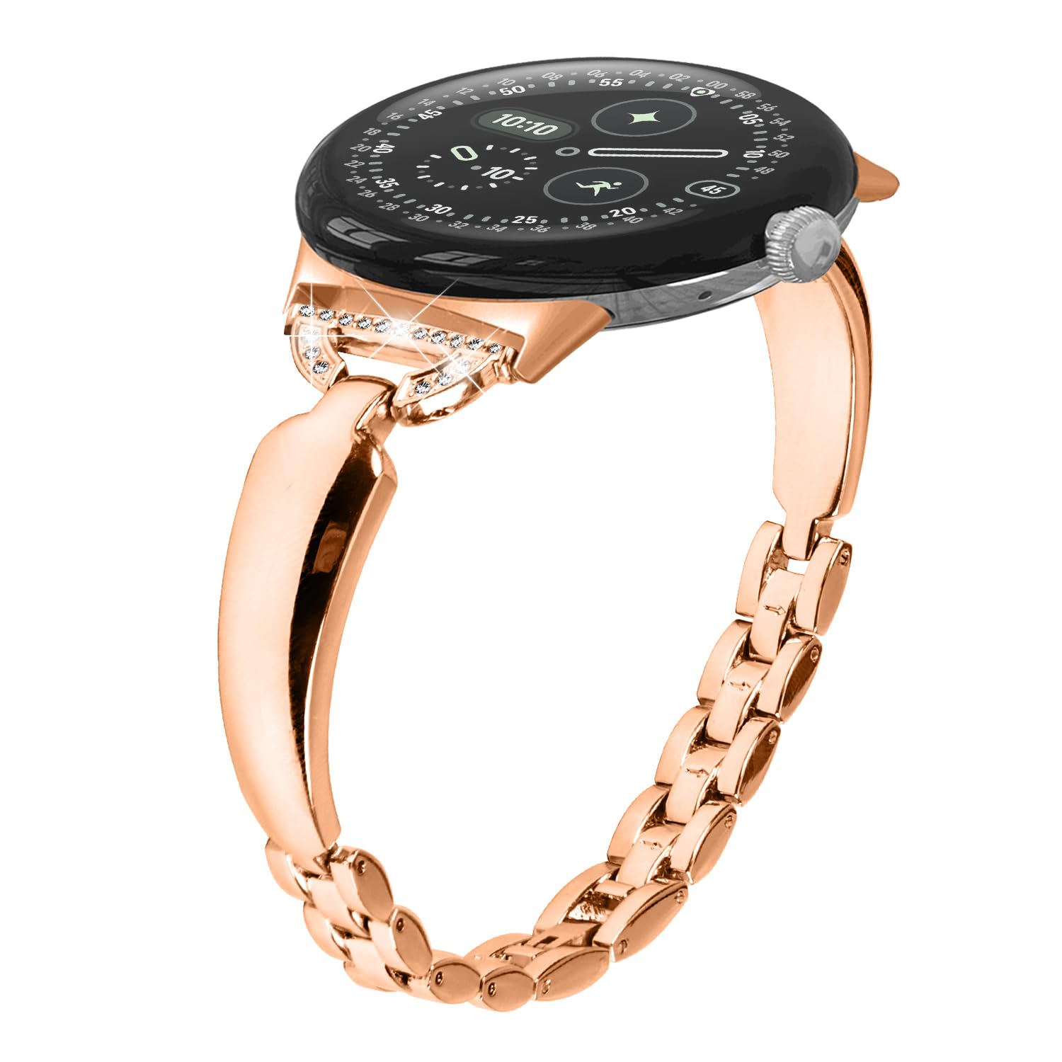 Miimall Metal Strap for Google Pixel Watch 4/3/2/1 41mm (NOT for 45mm), No Gap Zinc Alloy Band for Pixel Watch 4 41mm, Bling Diamond Rhinestone Adjustable Replacement Band for Women Ladies-Rose Gold