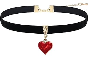 LOVEMY Vintage Black Choker Necklace for Women, Velvet Drip oil Red Heart Black Choker, Valentines Day Halloween Cosplay Party Jewelry, Adjustable Length from 10-14 Inches