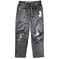 Collections Etc Distressed Faux Dark Denim Soft Cotton Lounge Pant - Drawstring Waistband for Great Fit