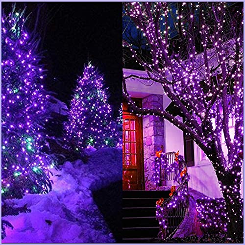 2-Pack 39ft 100-LED Solar String Lights Outdoor, 8-Lighting Modes Solar Christmas Lights Waterproof Green Wire Purple Halloween Lights for Outdoor Garden Party Wedding Halloween Decorations(Purple)