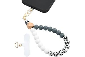 LEGENTLISUR Leopard Silicone Beaded Phone Wrist Strap Cellphone Wristlet Lanyard with Tether Tab Phone Bracelet Strap Chains 