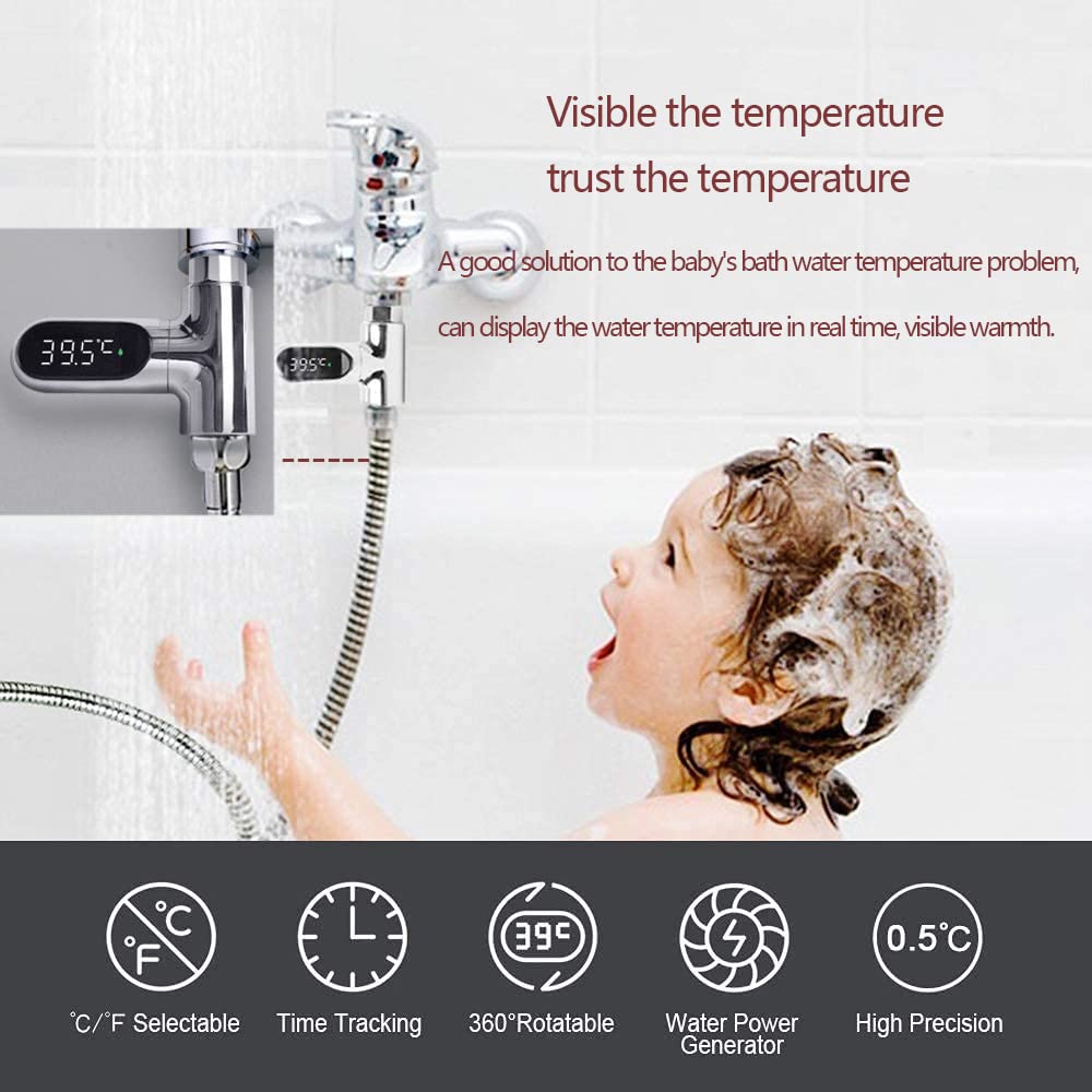 Shower Thermometer Second Generation Led Digital Display Baby Bath Water Fahrenheit Celsius Thermometer 360°Rotating Screen for Home Bathroom Kitchen k2