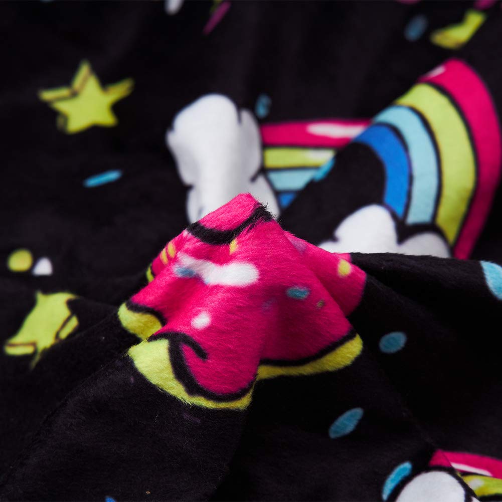 Loveternal Unicorn Graphic Blanket Hoodie for Women Rainbow Donut Cloaking Cabin Throw Blanket 3D Plush Small Lucky Star Ice Cream Warm Fleece Wearable Blanket Cuddle Home Black (60\