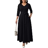 FANDEE Maxi Dress for Women 3/4 Sleeve A line V Neck African Print Church Long Dresses with Pockets