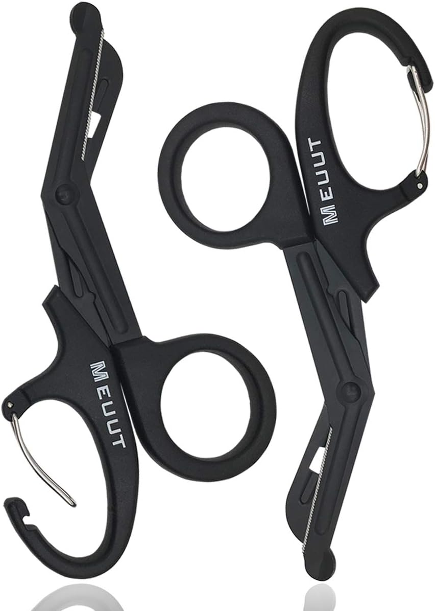 2 Pack Medical Scissors with Carabiner-7.5" Bandage Shears, Premium Quality Fluoride-Coated with Non-Stick Blades Stainless Steel EMT Scissors
