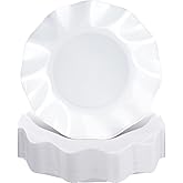 Zhehao 25 Pcs 8 Inch White Scalloped Plastic Plates Breakproof Light Weight Dessert Dinner Appetizer Plates for Wedding Baby Shower Bridal Gender Reveal Birthday Pastel Party Supplies