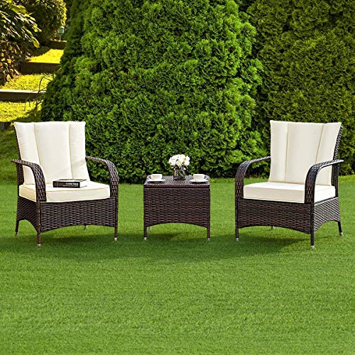 Tangkula 3 Piece Patio Furniture Set Wicker Rattan Outdoor ...