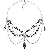 MOSTORY Black Ren Faire Necklace - Gothic Layered Necklace for Witch Dark Crystal Beaded Choker for Women Halloween Renaissance Ren Faire Goth Outfit Witch Aesthetic Elven Cosplay
