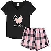 VENTELAN Pajama Set For Women Cute PJS Summer Short Sleeve Shorts Sleepwear