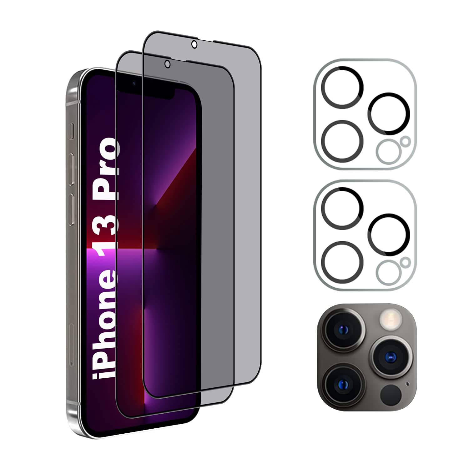 AiMok [2 Pack Privacy Screen Protector Compatible with iPhone 13 Pro + [2 Pack] Camera Lens Protector [Anti-Spy] [Scratch-Resistant] Double Protection 9H Tempered Glass Film for iPhone 13 Pro