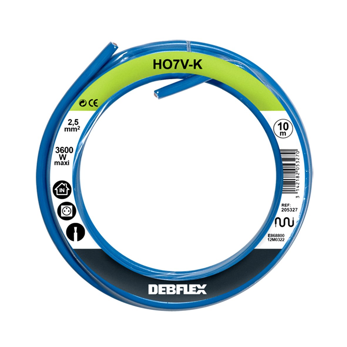 Debflex 205327 Cable Reel HO7V-K 2.5 10 m Blue