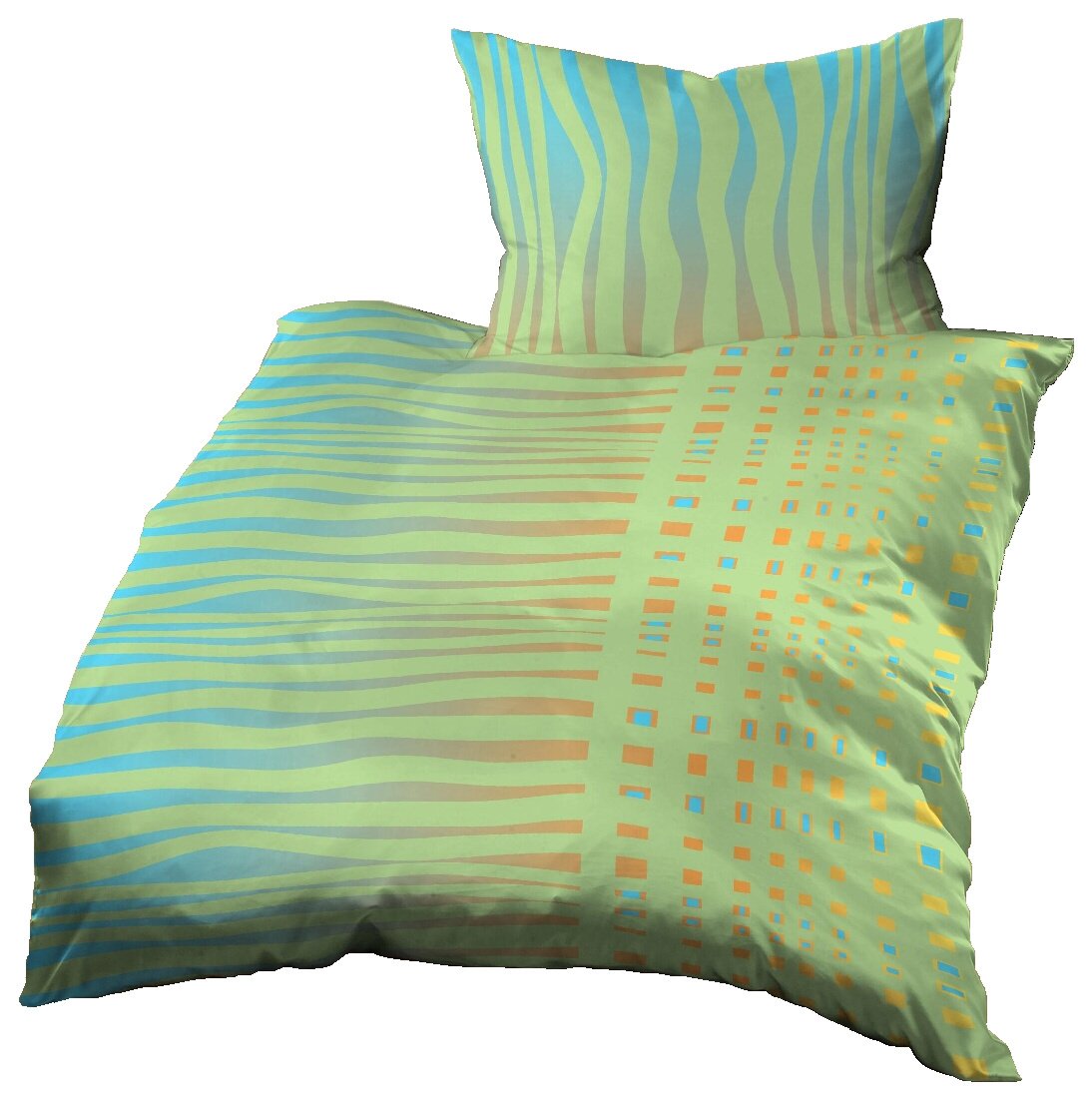 Gerald Wittmann Microfibre Duvet Cover Set, Single Bed, Zebra Stripes Green Turquoise Orange, 140x200 cm + 70x90 cm