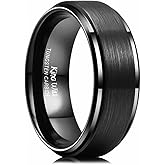 King Will Classic Tungsten Wedding Band for Men, 6/7/8/9/10mm Widths, Polished Finish Step Edge Matte Rings Comfort Fit