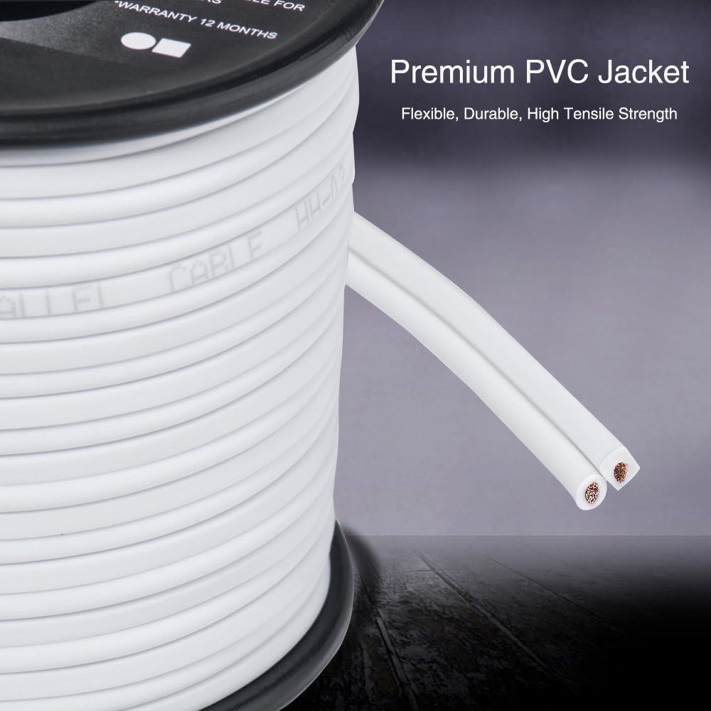 TYUMEN 18 AWG Gauge 2 Conductor Stranded 40 FT Roll Speaker Zip Wire Car Home Audio Cable, 99.95% Oxygen Free Copper Wires, White: Car Electronics