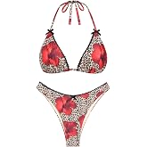 seamoly Women&lsquo;s Bikini Sets Two Piece Swimsuit Textured Halter Triangle Thong Bikini Set