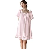 COSOSA Women's Cotton Nightgowns Vintage Lightweight Gown Sets Short Sleeve Princess Nightdress