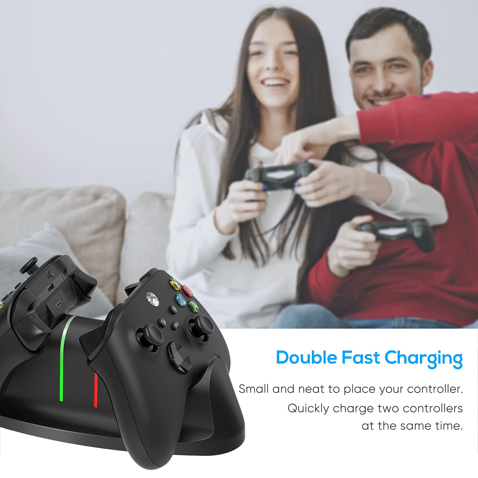Auarte Controller Charger for Xbox One/Series X|S/Elite Controller, Dual Charging Station Dock with 2x1400mAH(3360mWH) Rechargeable Battery Packs & 4 Covers for Xbox One/S/Elite/Core Controller