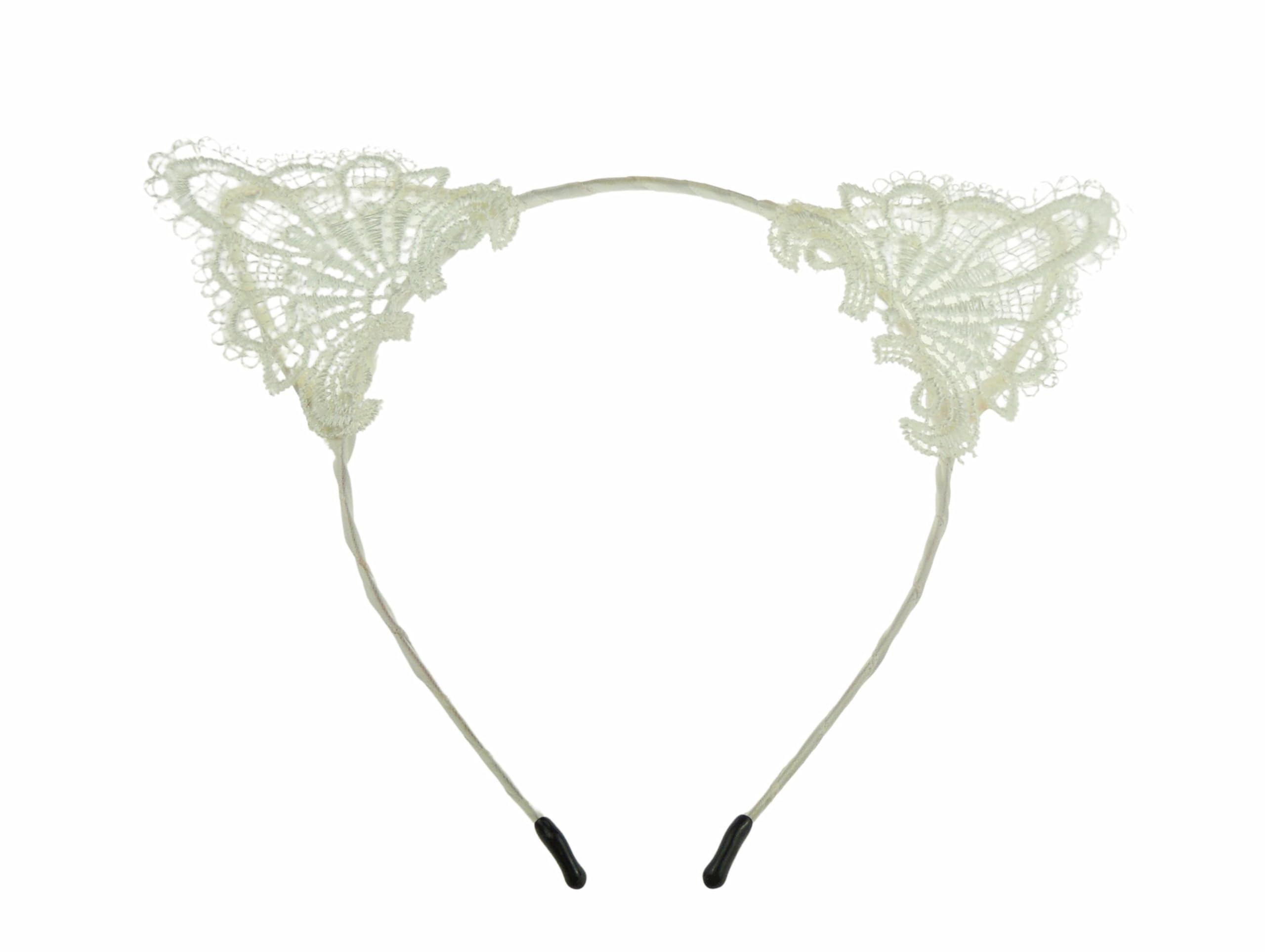 Glamour Girlz Womens Fancy Dress Up Party Role Play Cosplay Costume Christmas Hen Do Halloween Deeley Bopper Headband Hairband Hair Alice Band Fabric Lace Cat Kitten Ears Cream Pale Grey