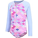 Moon Tree Girls One Piece Swimsuits Long Sleeve Rash Guard Zipper Front Bathing Suit UPF 50+
