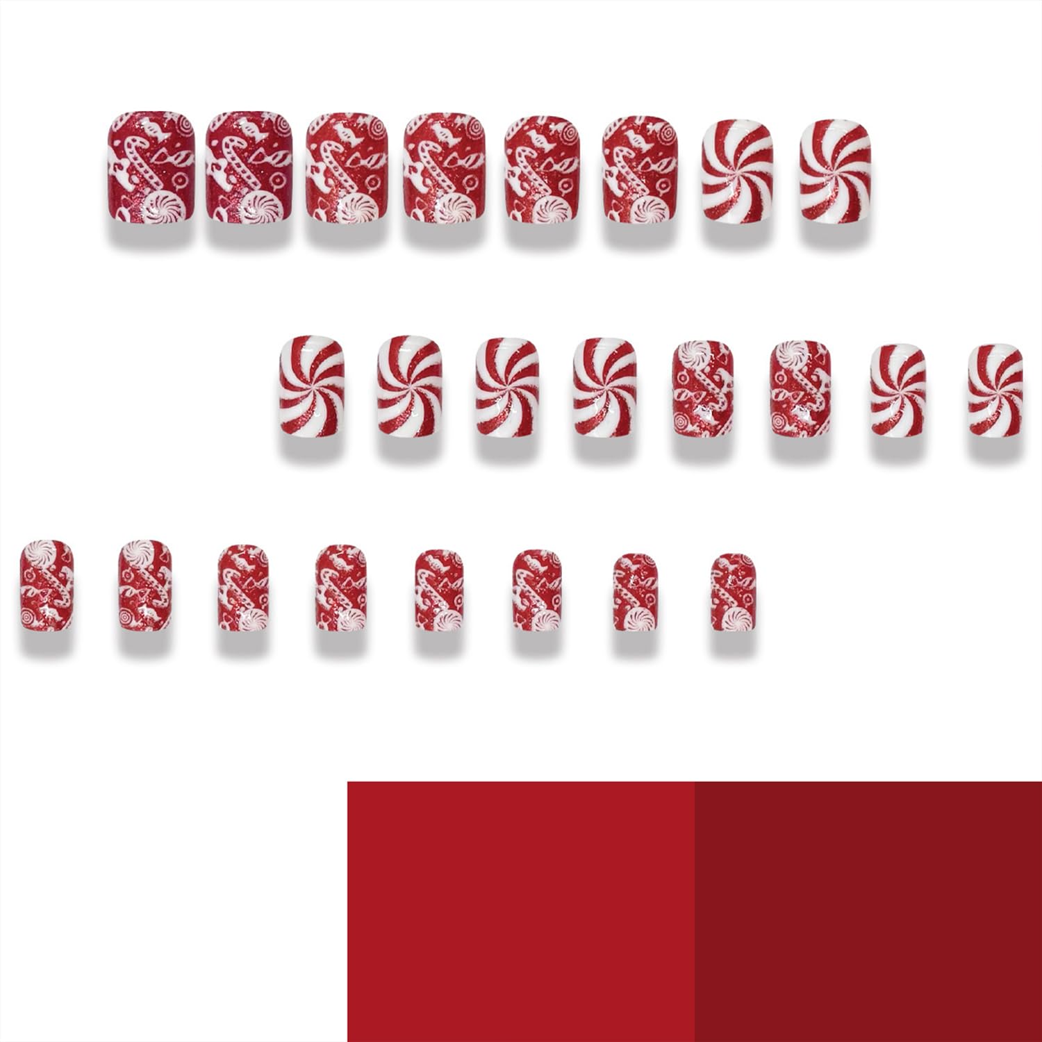 Tyuimhx Christmas Press on Nails Short Square Fake Nails with Candy Designs Xmas Red Glitter False Nails Full Cover Stick on Nails Acrylic Winter Artificial Nails for Women Glue on Nails 24 Pcs - Image 3