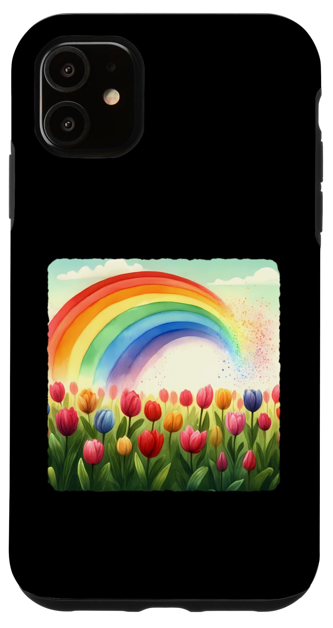 iPhone 11 Rainbow Over Tulip Field In Peak Bloom. Beauty Springtime Case