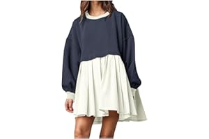 Wiyuqeen Fall Sweatshirt Dresses for Women 2023 Long Sleeve Trendy Crewneck Pullover Flowy Pleated Sweatshirt Mini Dress