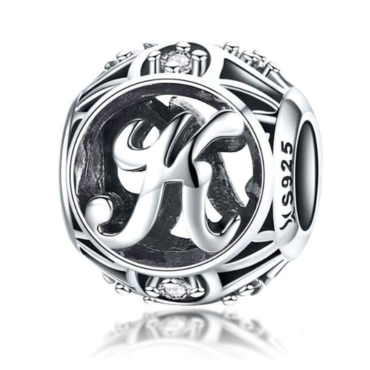 Birthday Charms Genuine 925 Sterling Silver Diy Initial A-Z Charm Alphabet Charms Letter Beads for Pandora Charms Bracelets (Letter K)
