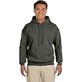 Gildan Men's Rib Knit Pouch Pocket Hooded Sweatshirt, Military Green, Large