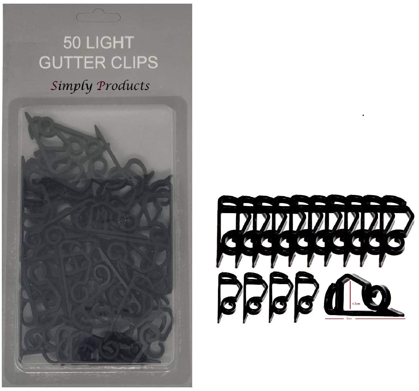 Simply Products 50 Gutter Hooks for Hanging Outdoor Christmas Xmas String Lights/Rope Lights Gutter Clips (Black)