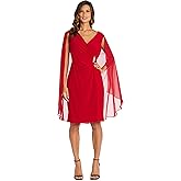 R&M Richards Women's Knee-Length Wrap Dress W/Rhinestone Waist Detail & Chiffon Duster Cape