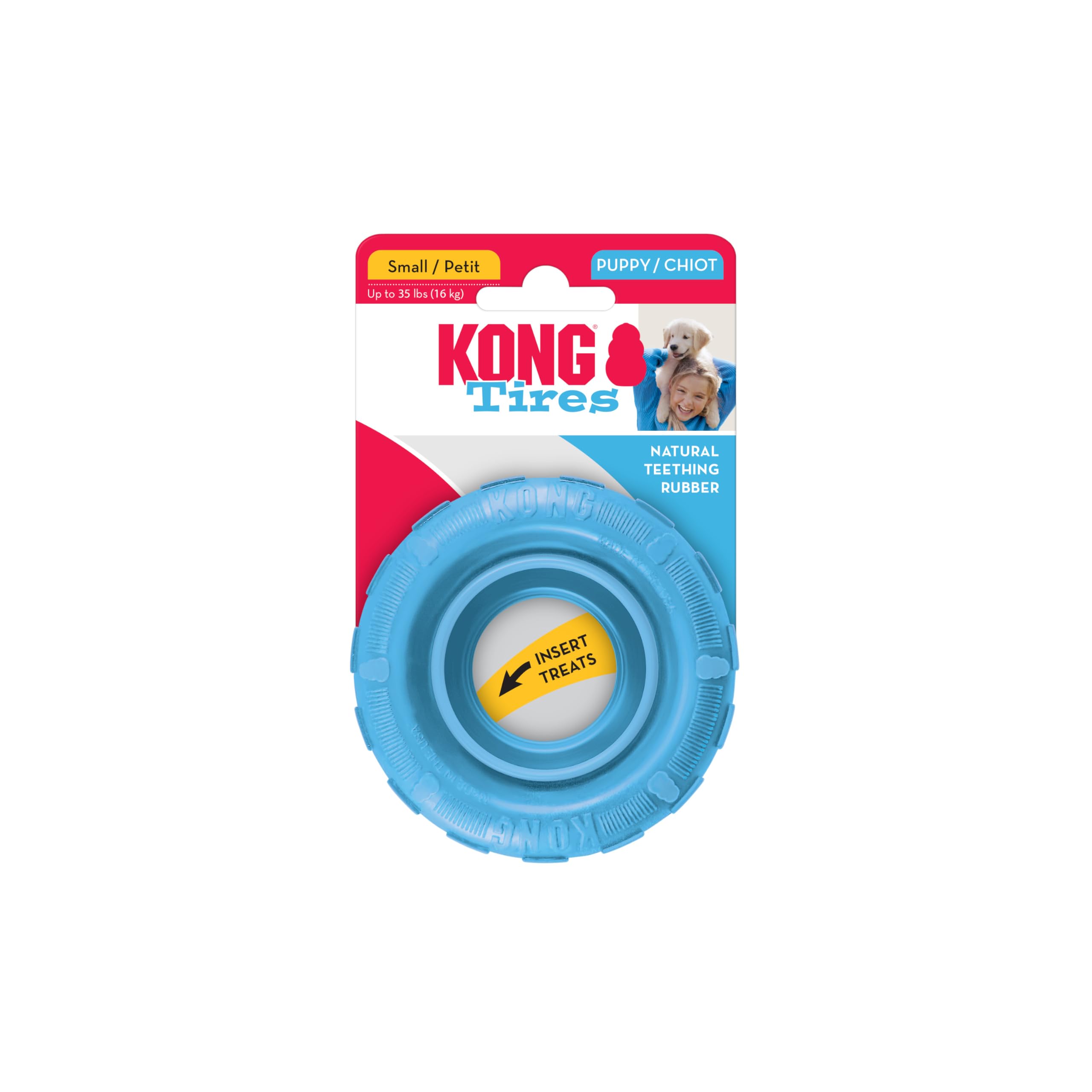 KONG Puppy Tires - Natural Rubber Chew Toy for Teething - Stuffable Dog Toy for Treats & Snacks - For Small Puppies