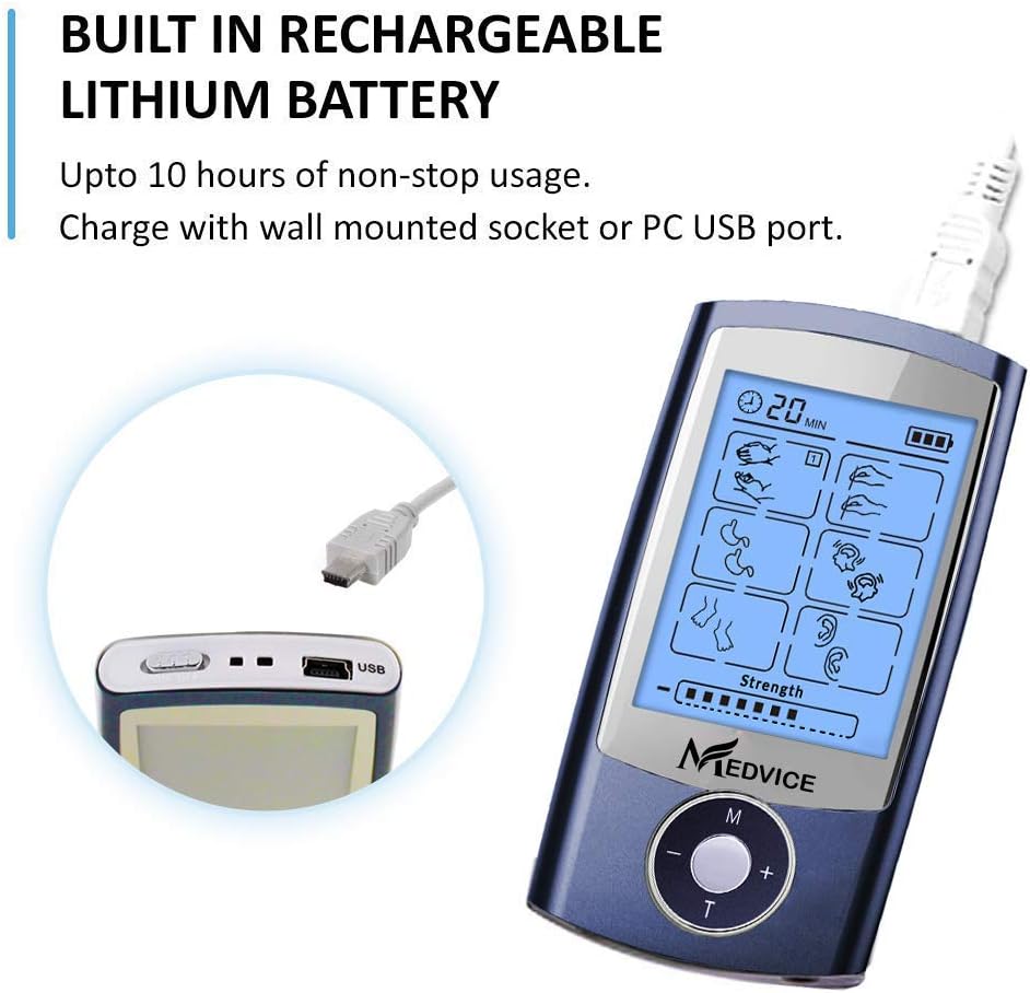 MEDVICE Rechargeable Tens Unit Muscle Stimulator, 2nd Gen 16 Modes & 8 Upgraded Pads for Natural Pain Relief & Management, FDA Cleared Electric Pulse Impulse Mini Massager Machine: Health & Personal Care