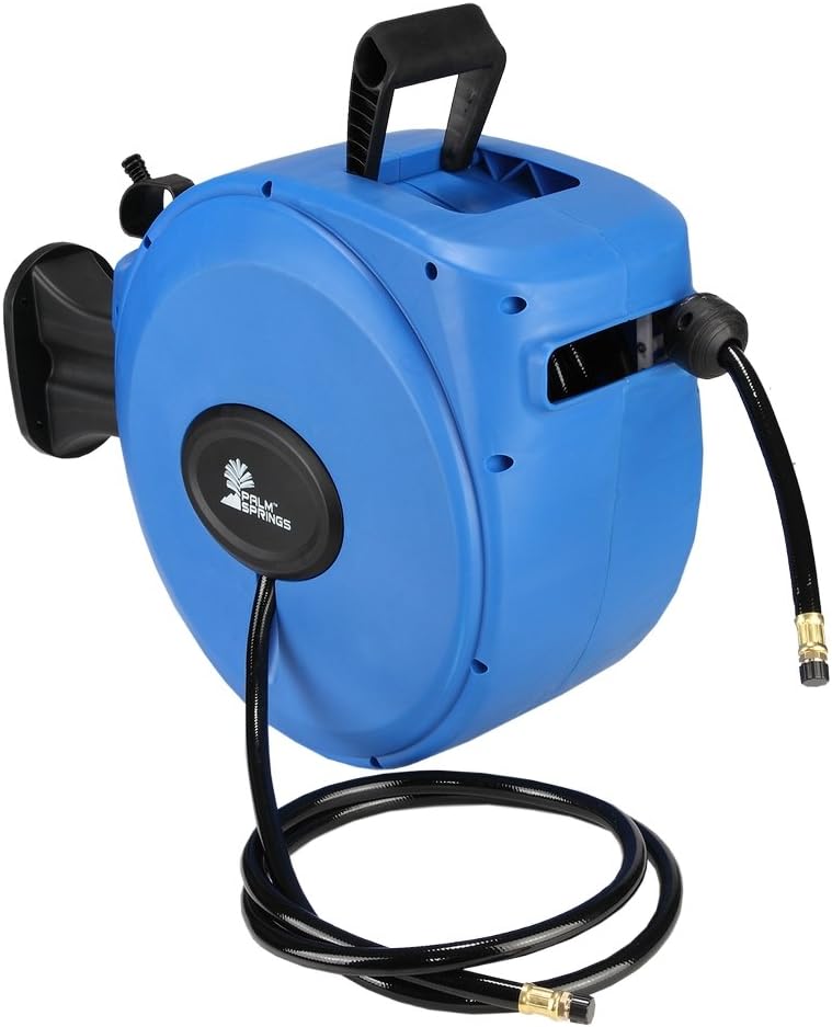 Palm Springs 65ft Retractable Air Hose Reel - Wall Mounted with 180° Swivel - 65ft 3/8" Hose 300 PSi
