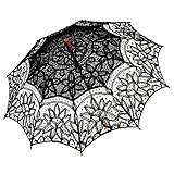 Remedios(19 colors) Wedding Embroidery Cotton Lace Sun Parasol Umbrella Black