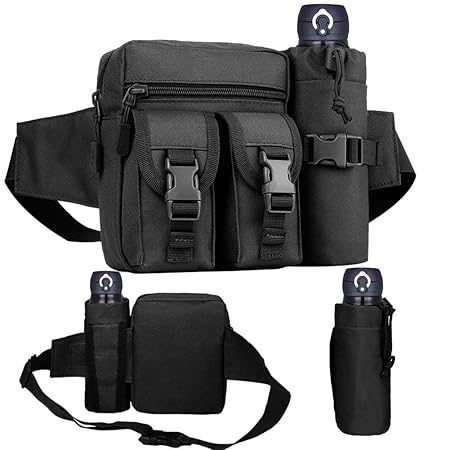 KACOOL Tactical Waist Bag Military Bumbag Fanny Pack Waist Pack with Water Bottle Holder Pouch for Trekking Hiking Walking Bike Riding Cycling Climbing Camping Travel