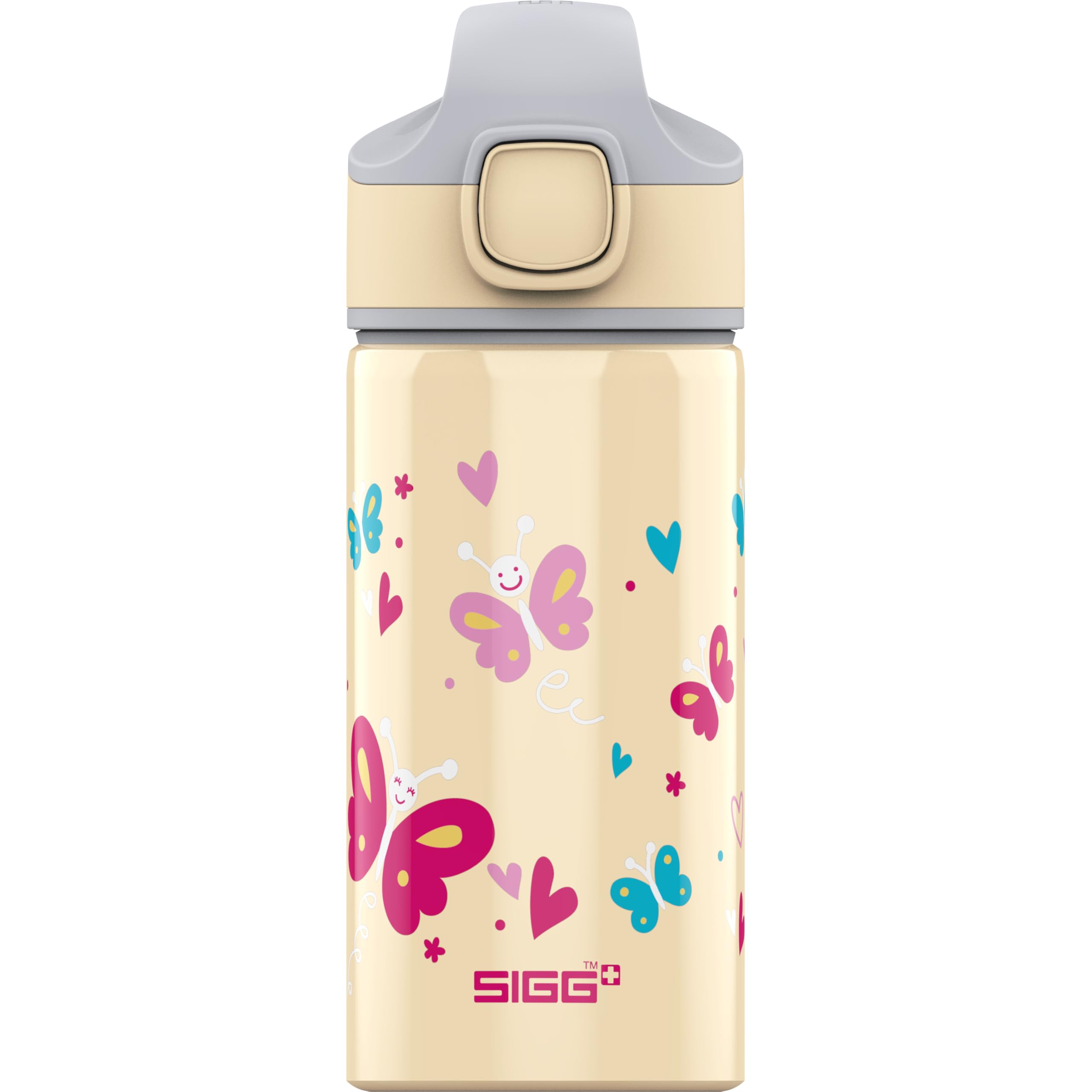 Sigg - Aluminium Kids Water Bottle - Miracle Butterfly - With Straw - Leakproof - Lightweight - BPA Free - Climate Neutral Certified - School & Sports - Light Yellow - 0.4L