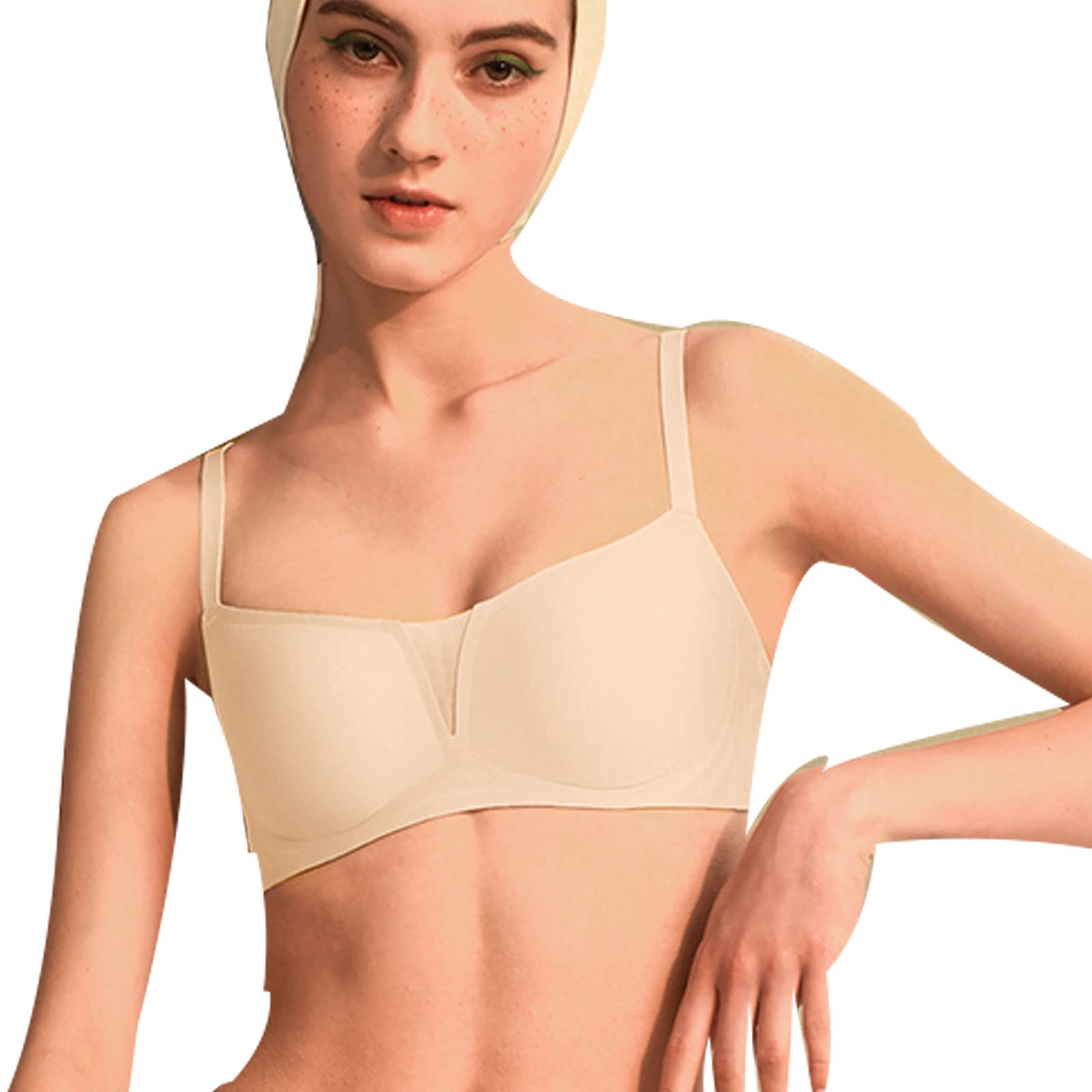 MANBOZIXi Women Full Cup Seamless Soft Silk Everyday Bra Girl's Padded Push Up BH Beige M 70C/75A/75B