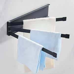 Centeraly Raíl Giratorias Soporte Plegable Toallero 180 Grados Giratorio Adhesivo de Pared - Negro, Free Size
