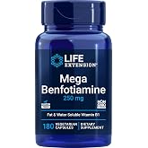 Life Extension Mega Benfotiamine 250 mg, 180 Vegetarian Capsules | 250 mg of benfotiamine and 10 mg of thiamine (vitamin B1) per capsule, Gluten Free, Vegetarian
