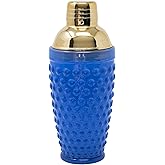 Lilly Pulitzer Hobnail Glass Cocktail Shaker with Gold Lid, Cute Bar Accessories, Drink Shaker for Home Bar Set, Blue Stream Hobnail