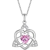 FJ Celtic Knot Necklace 925 Sterling Silver Trinity Love Knot Pendant Irish Good Luck Birthstone Jewelry for Women