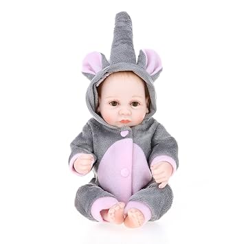 Walmeck-1 Walmeck Doll 10Inch 25Cm Reborn Doll Full Silicone Princess Doll Bath Toy with Clothes Lifelike Toy Elephant